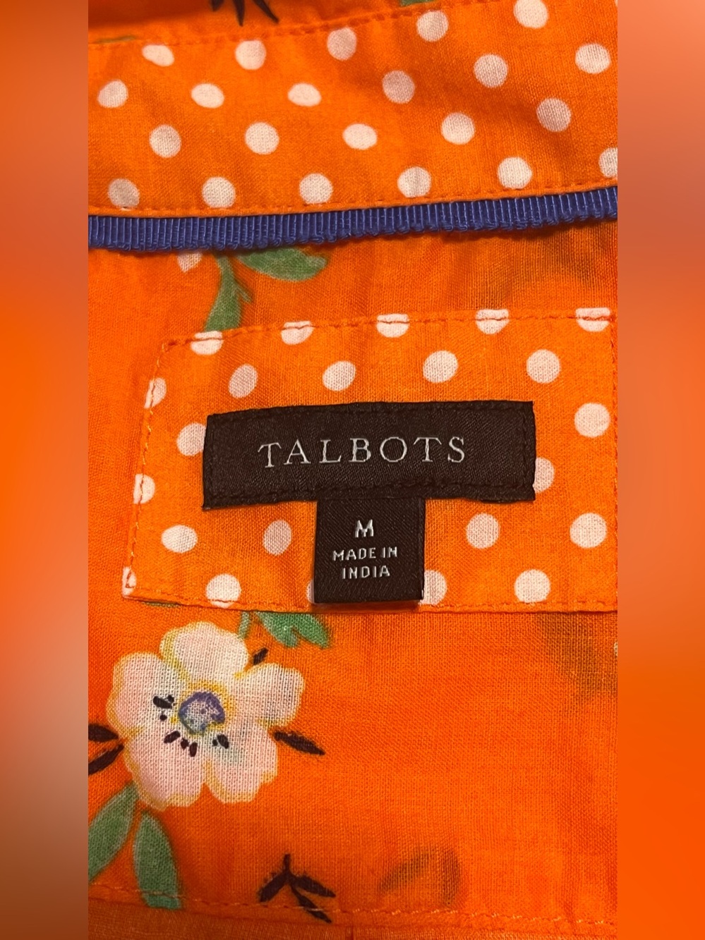 TALBOTS Women’s Cotton Orange Floral Lively Ditsy BD LS Top Shirt Size M - Picture 13 of 16